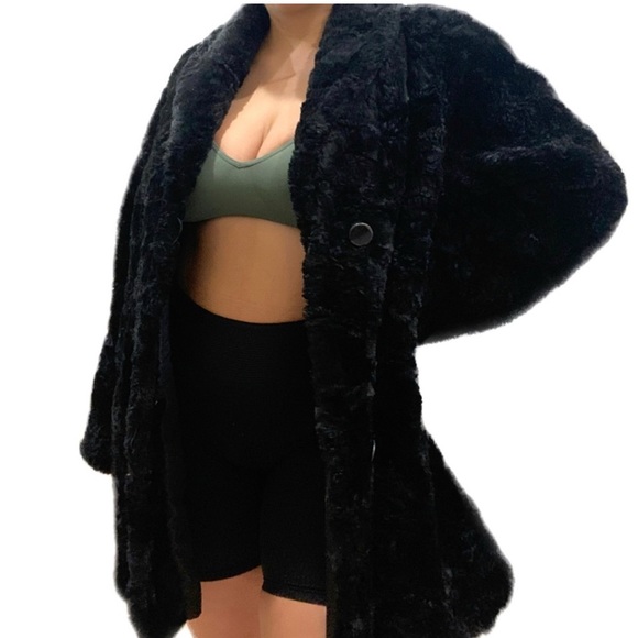 Mob Wife Vintage 70’s Perry for Marvin Richards Black Faux Fur Coat - Picture 5 of 5